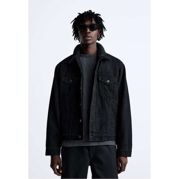 ★ Zara Denim Jacket with Faux Shearling - Black ★